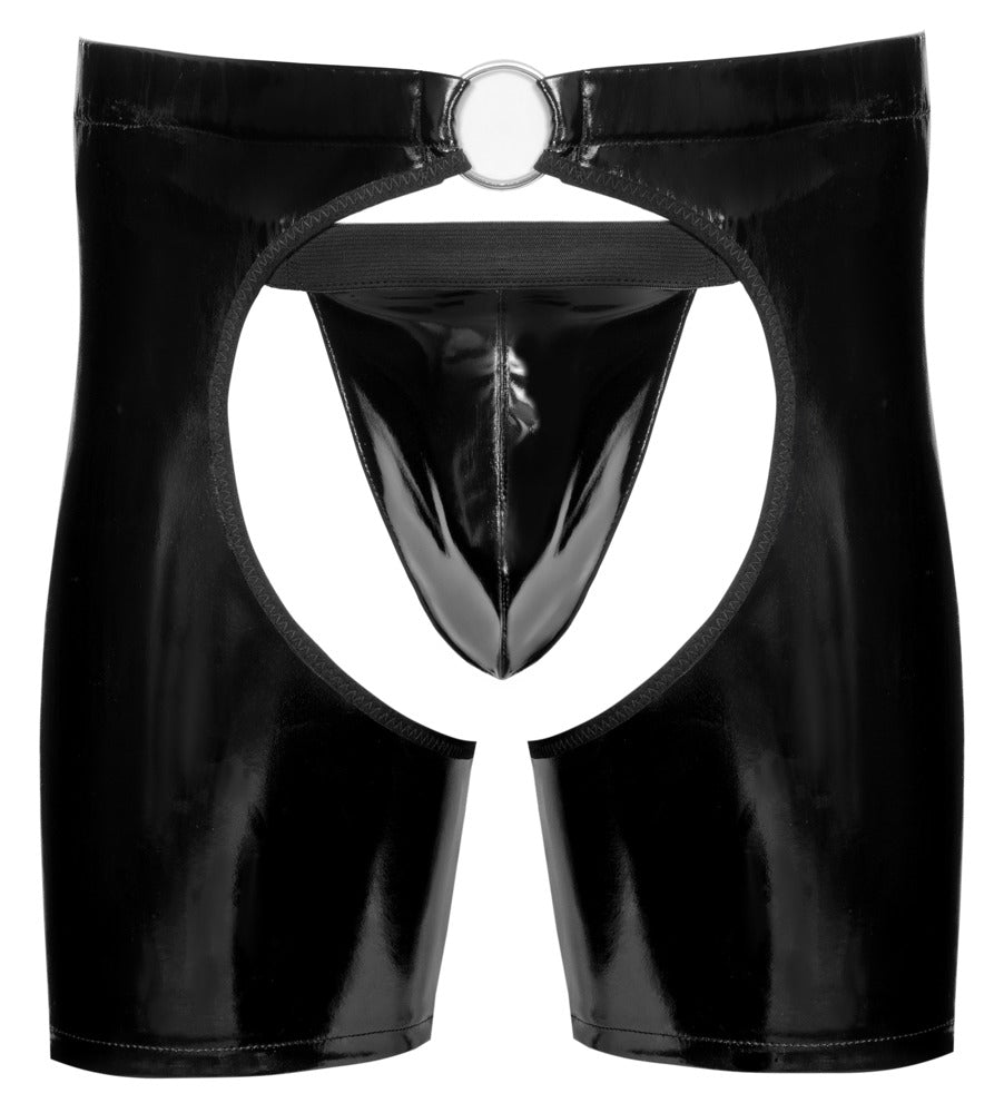 Men's Vinyl Chaps S - Polainas Negras de Vinilo con Tanga Black Level