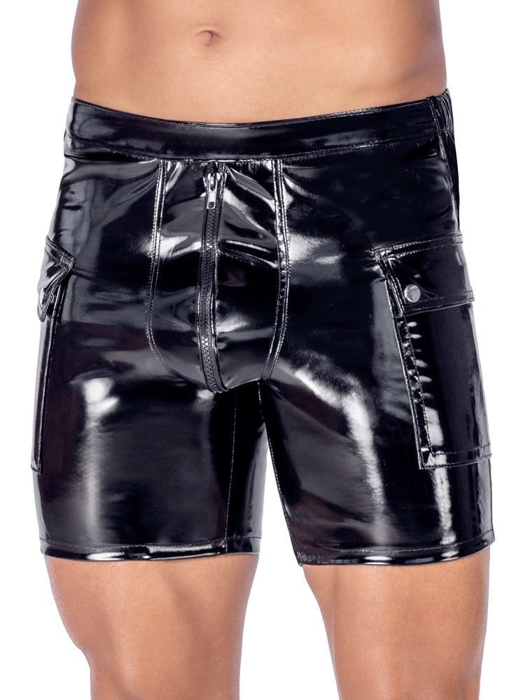 Pantalón Corto Vinilo Negro Black Level - Shorts Elásticos Hombre