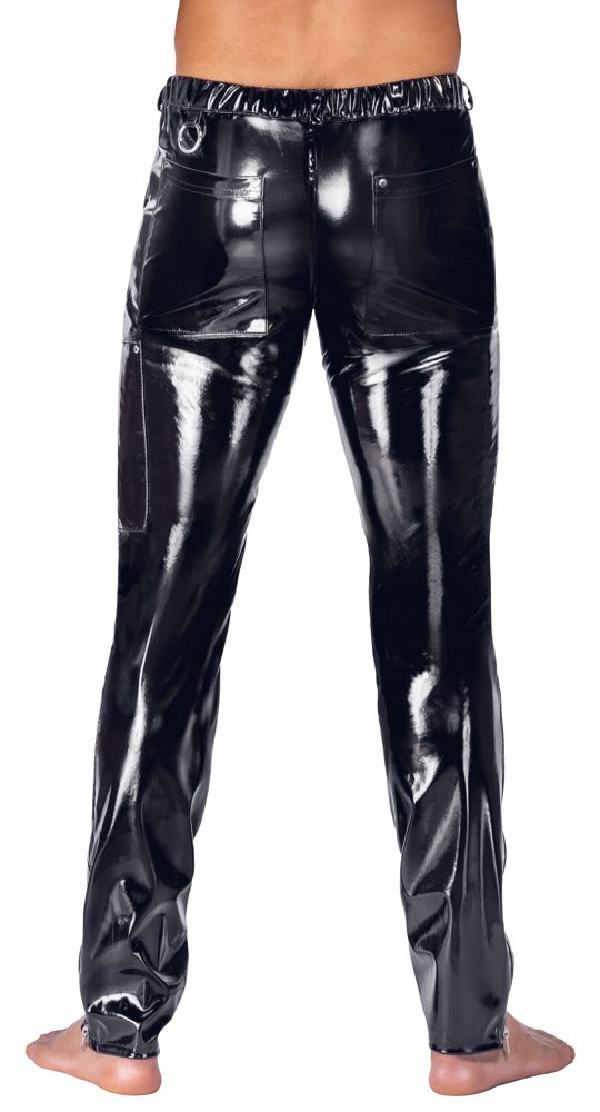 Pantalón Vinilo Negro Brillante Black Level M - Detalles Metálicos