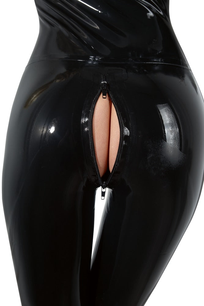 Late X Latex Catsuit Black M - Traje Ajustado con Doble Cremallera