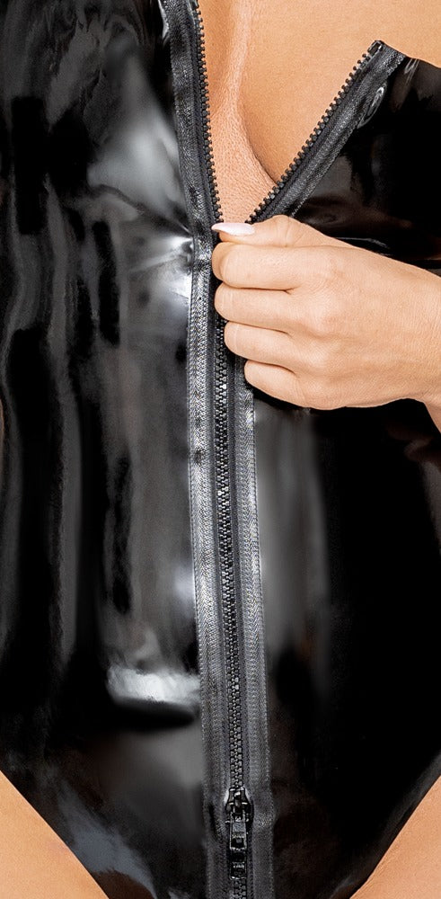 Latex Body Zip M - Body de Látex Negro con Cremallera Bidireccional