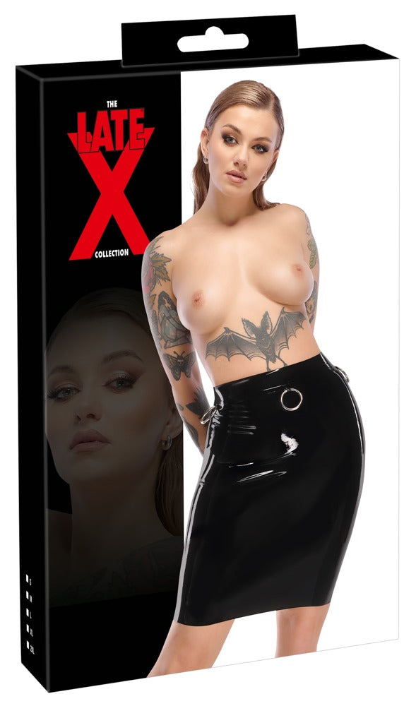 Falda Látex Negra Talla L con Anillas Bondage