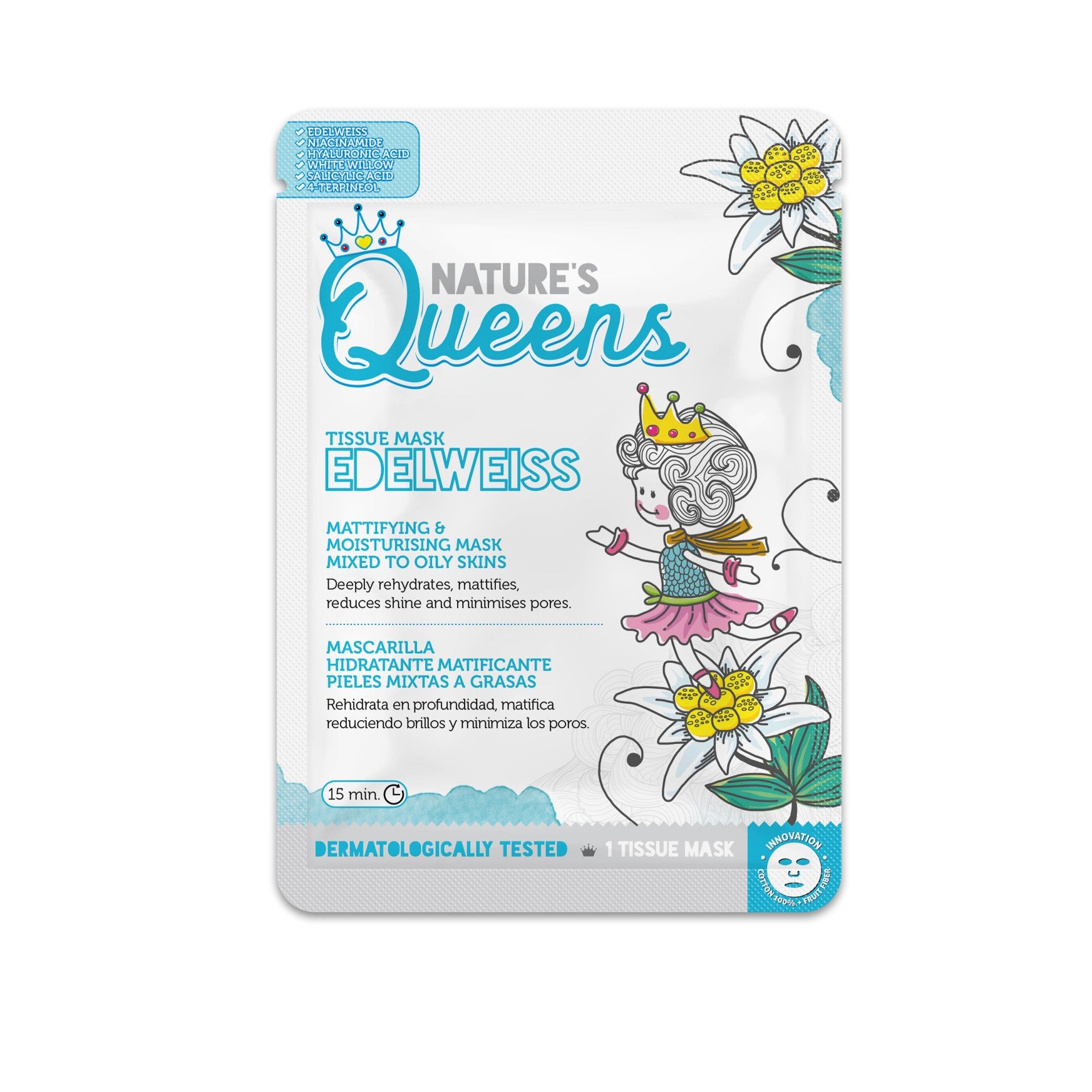 MASCARILLA DE TEJIDO FACIAL MATIFICANTE NATURE?S QUEENS EDELWEISS 25ML