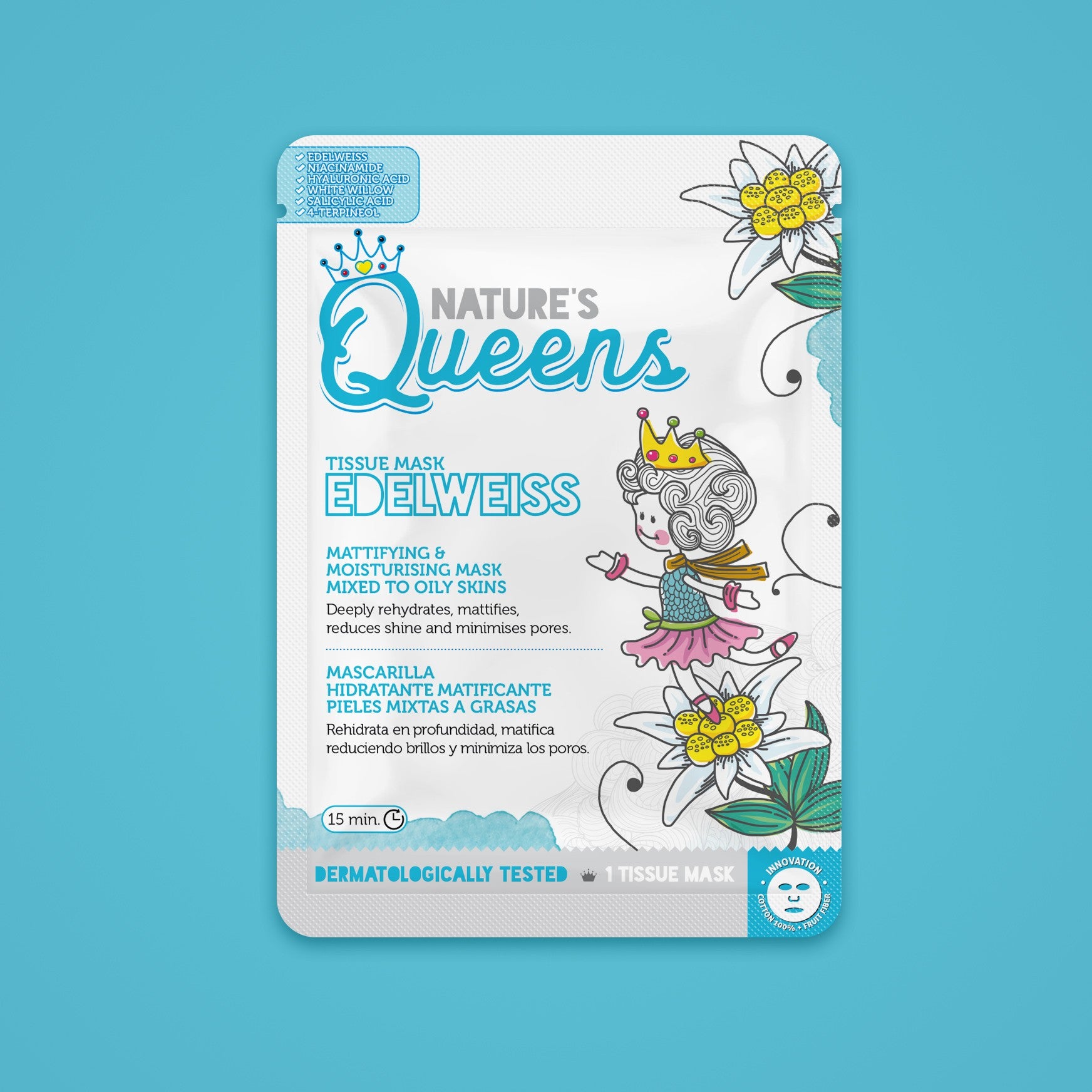 MASCARILLA DE TEJIDO FACIAL MATIFICANTE NATURE?S QUEENS EDELWEISS 25ML