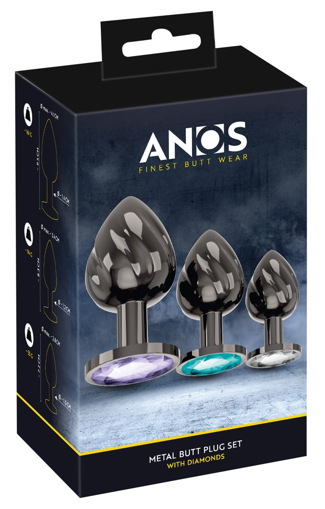 Set de 3 Plugs Anales Metal ANOS Diamo con Diamantes
