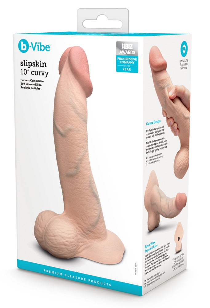 B-Vibe Slipskin 10" Curved - Dildo Realista Curvo con Base de Succión