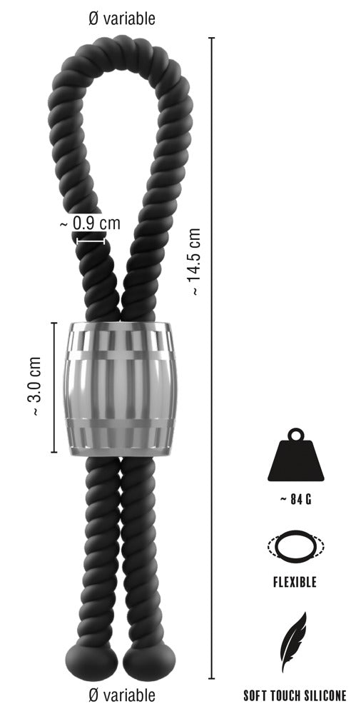 Rebel Heavy Rope Cock Strap - Anillo de Sujeción con Deslizador Metálico