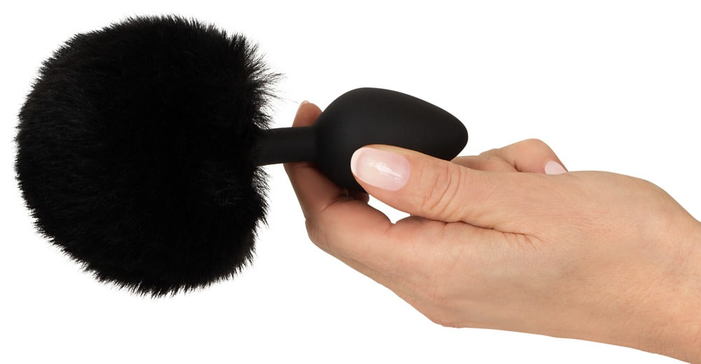 Fluffy Tail Black M - Plug Anal de Silicona con Cola Esponjosa