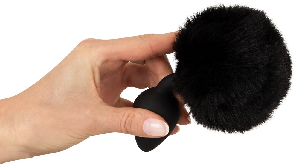 Fluffy Tail Black M - Plug Anal de Silicona con Cola Esponjosa