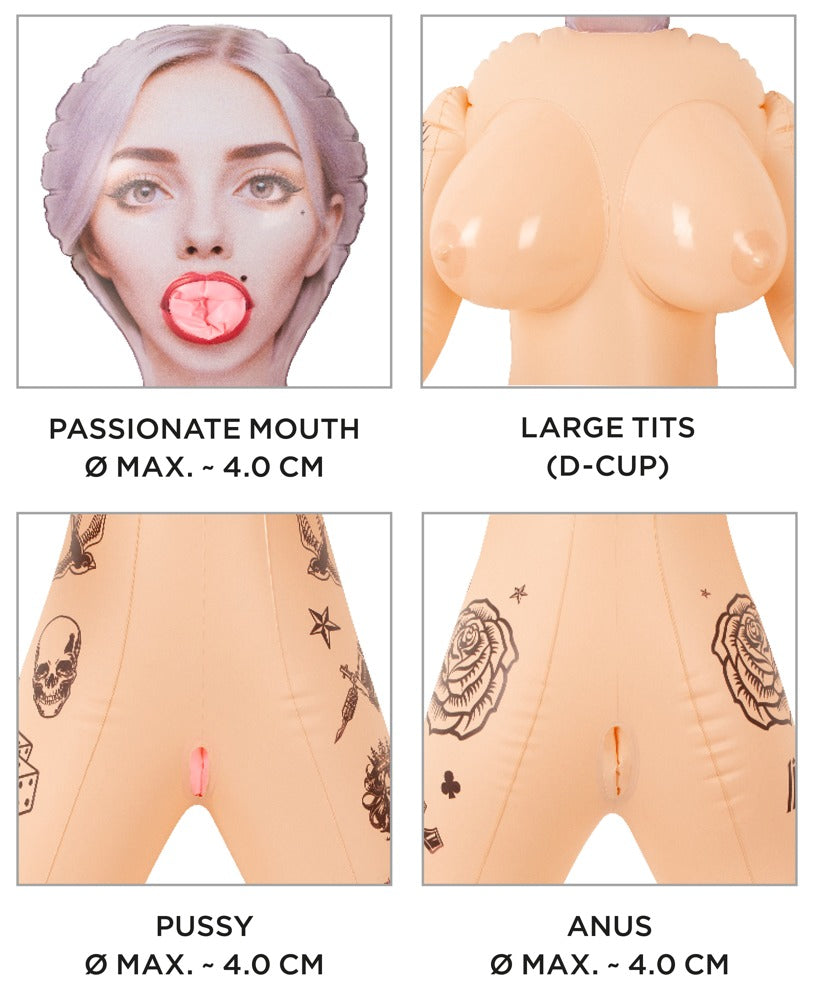 NaughtyDollz Tattooed Sex Doll - Muñeca Hinchable Tamaño Natural