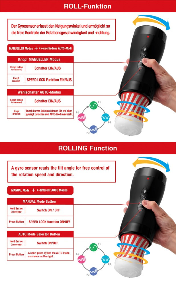 Tenga Vacuum Gyro Roller - Masturbador Automático con Rotación y Succión