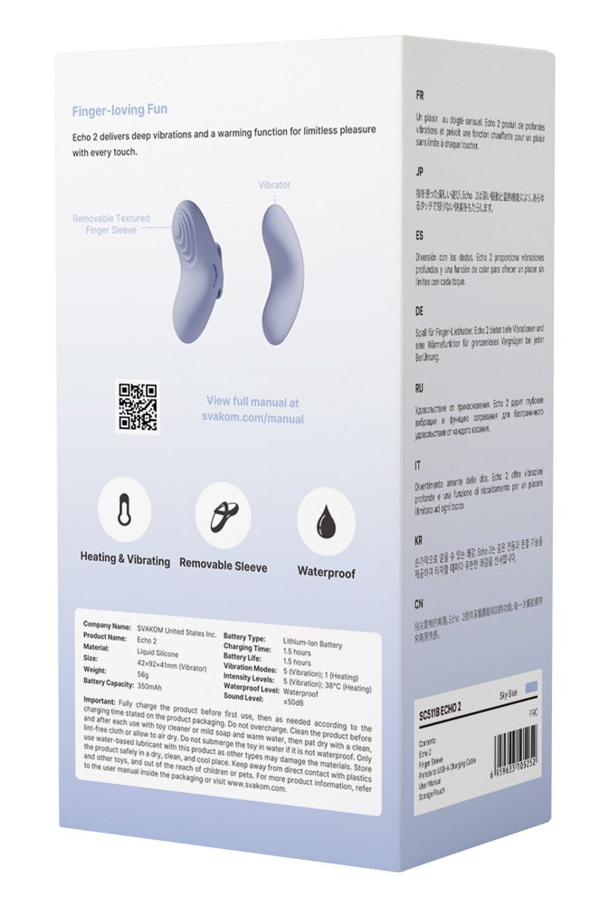 Echo 2 Sky Blue - Vibrador de Dedo Inteligente con Calor