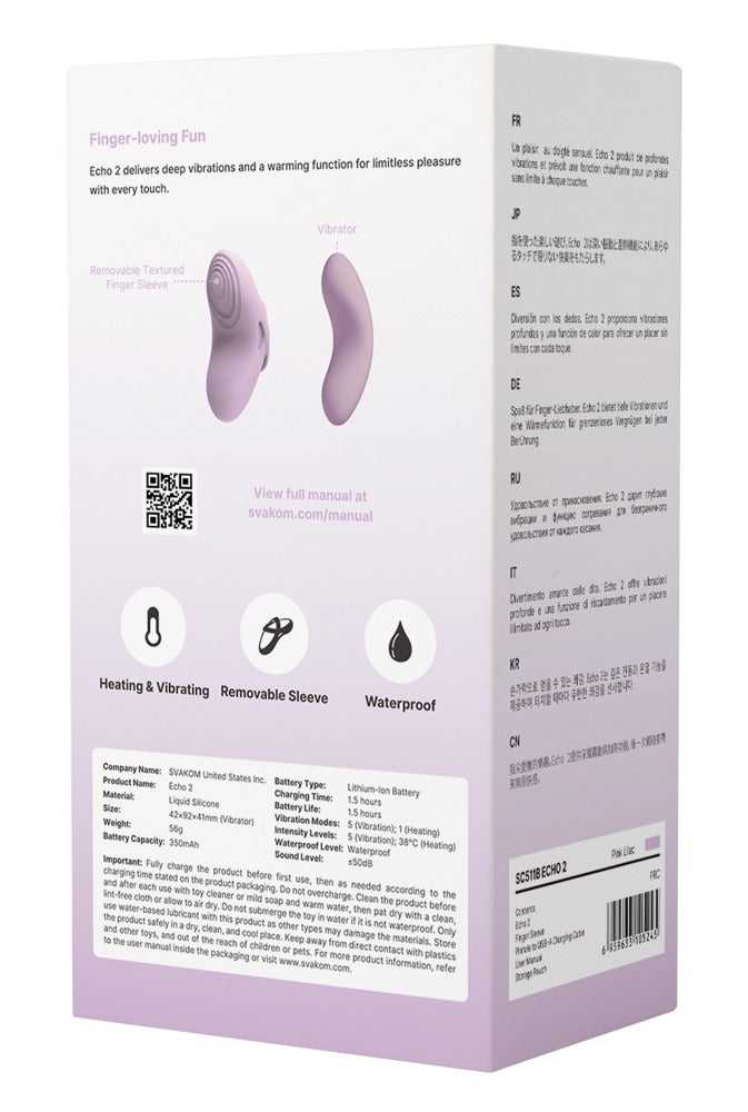 Echo 2 Pink Lilac - Vibrador de Dedo Inteligente con Calor SVAKOM