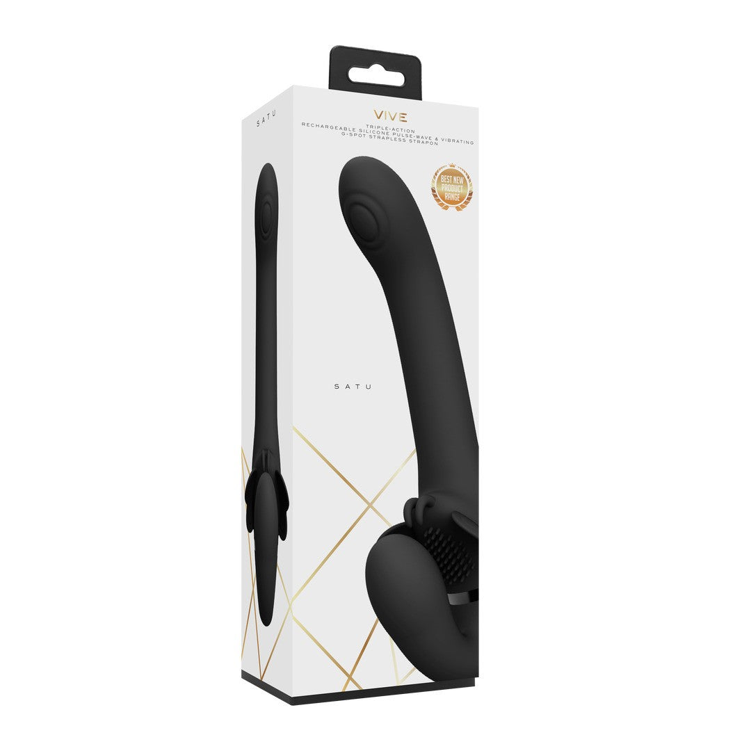 STRAP-ON SIN ARNÉS SATU PULSE-WAVE AND VIBRATING PRETO VIVE