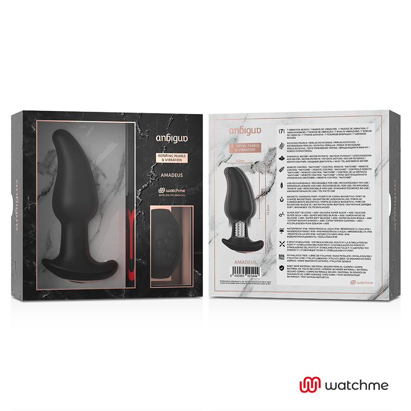 ANBIGUO AMADEUS - Plug Anal Vibrador con Rotación de Perlas y Control Remoto WATCHME