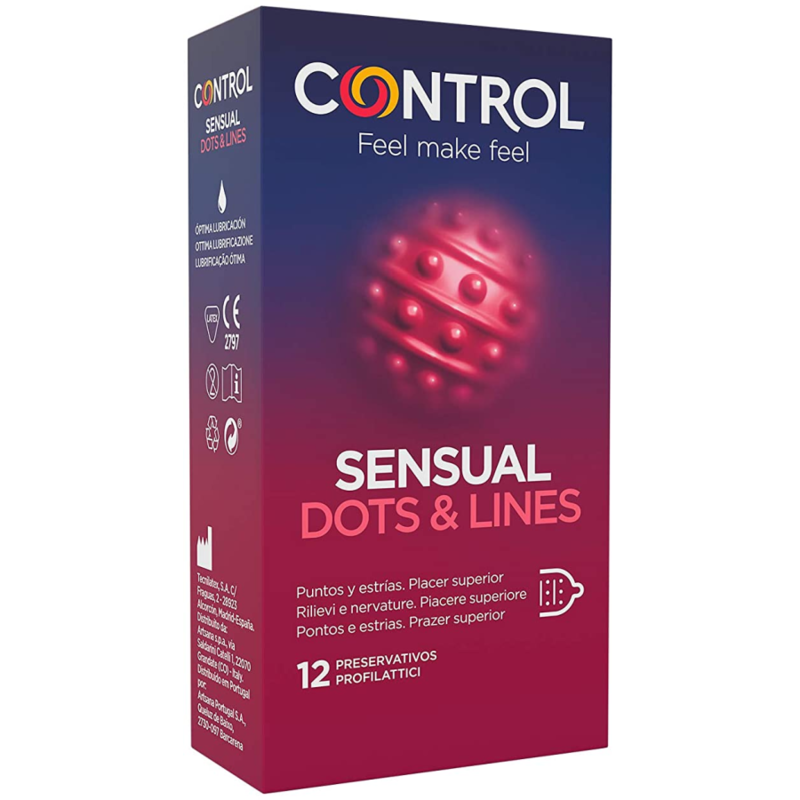 Control Sensual Dots & Lines - 12 Preservativos de Látex Natural con Puntos y Estrías