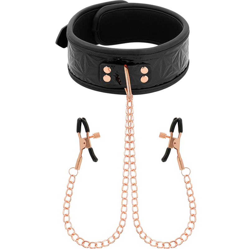 BEGME Black Edition Collar con Pinzas para Pezones y Forro Neopreno