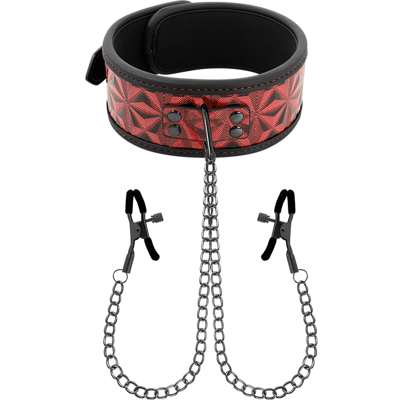 Collar BEGME Red Edition con Pinzas de Pezones y Forro de Neopreno