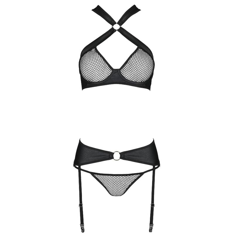 Conjunto Sexy Amanda Ecological Leather - Sujetador, Liguero y Tanga S/M