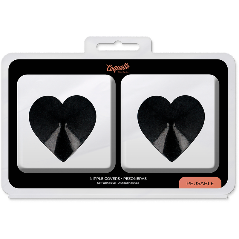 Coquette Chic Desire - Cubre-Pezones Negros con Corazones