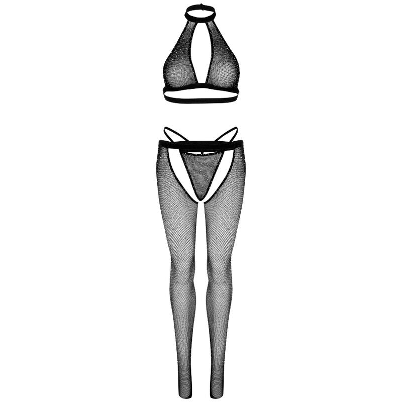 Leg Avenue Conjunto de Lencería Fishnet - Top Halter, Tanga y Medias