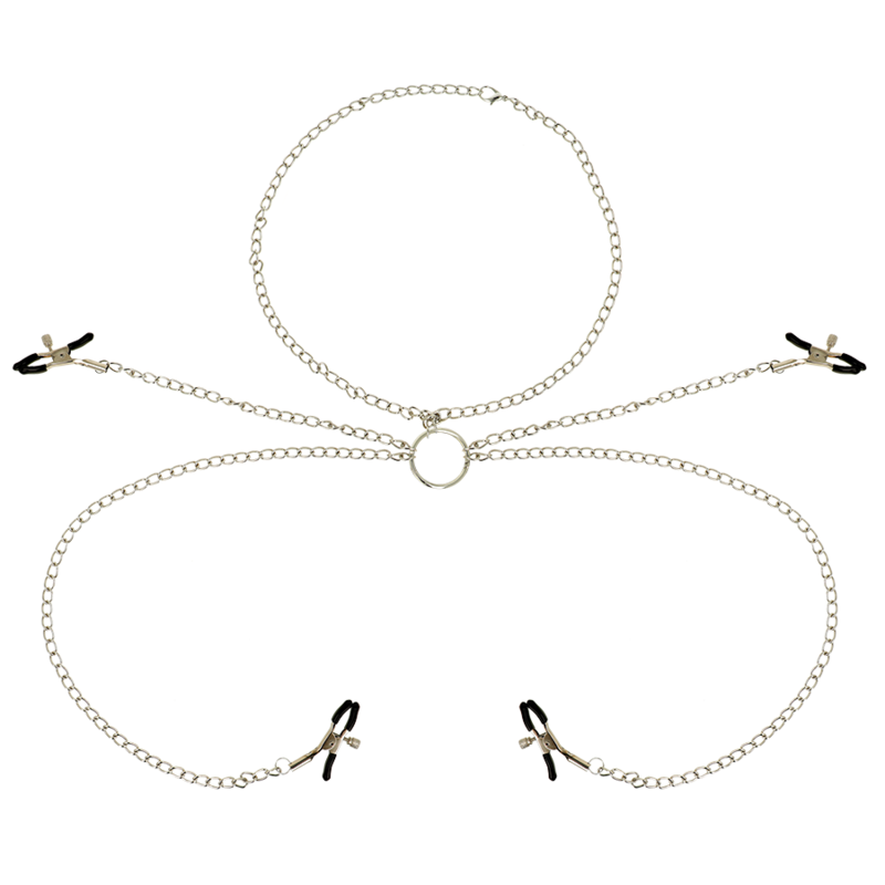 Ohmama Fetish Pinzas para Pezones de Metal con Collar de Cadena - 4 Pinzas Ajustables