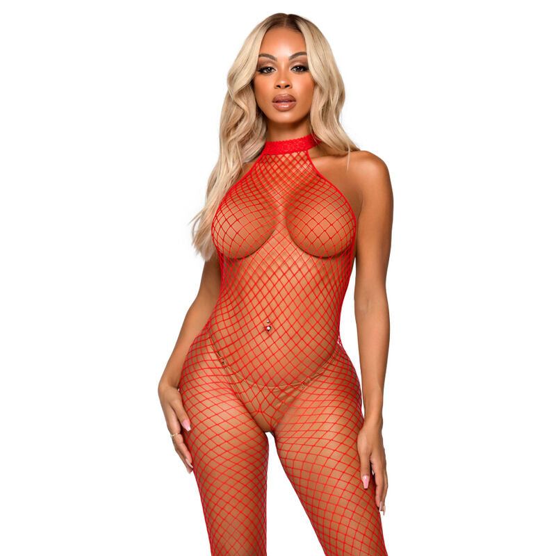 Leg Avenue LE FRIVOLE Bodystocking Racer Neck - Rojo Talla Única