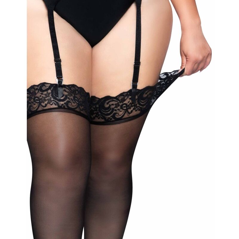 Medias Negras de Nylon con Encaje Leg Avenue Talla Plus