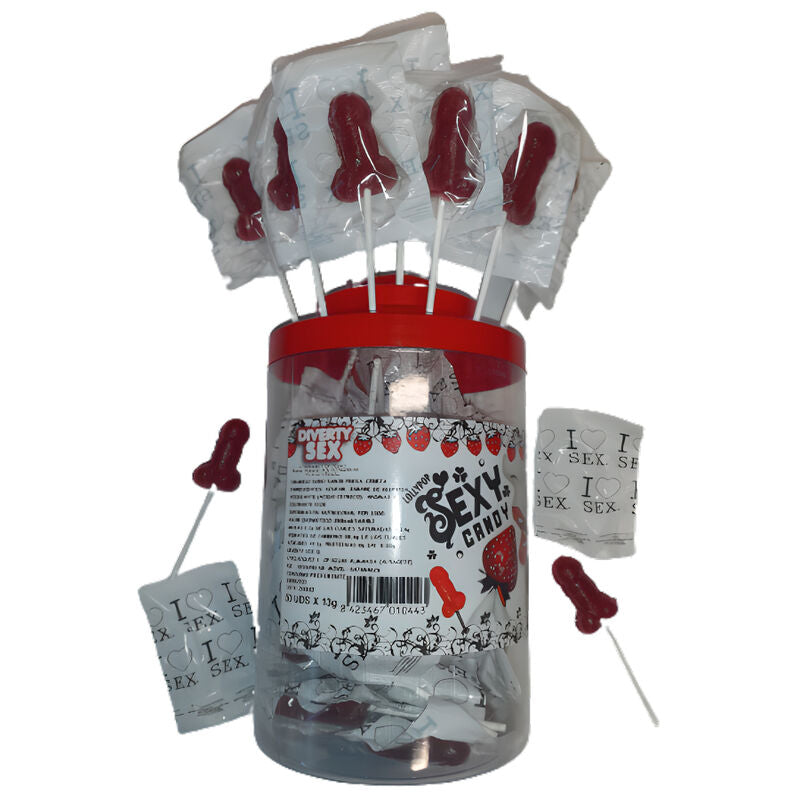 Diablo Picante Strawberry & Cherry Candy Penis Lollipop - Pack 50 Unidades