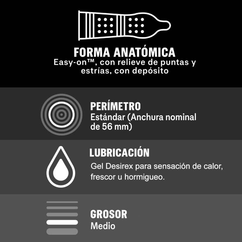 Durex Intense Orgasmic 12 Unidades - Preservativos con Puntos, Estrías y Gel Estimulante