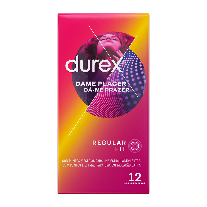 Durex Dame Placer - 12 Condones con Puntos y Estrías para Mayor Estimulación
