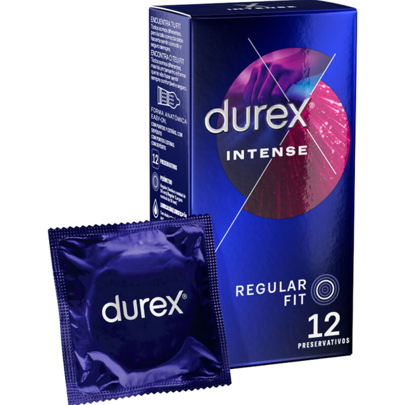 Durex Intense Orgasmic 12 Unidades - Preservativos con Puntos, Estrías y Gel Estimulante