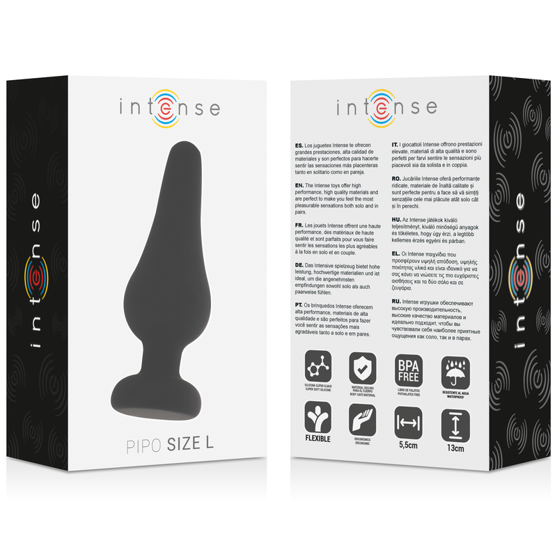 Plug Anal Pipo L Negro - Silicona Suave 13 cm con Base de Seguridad