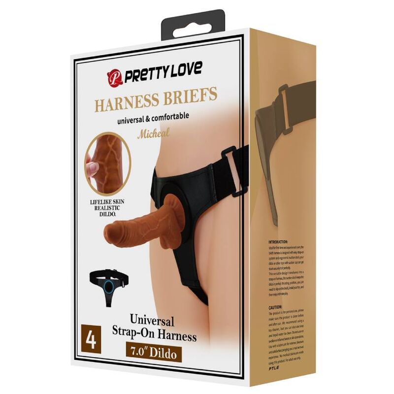 Pretty Love Harness Briefs Universal con Dildo Michael 20 cm Negro
