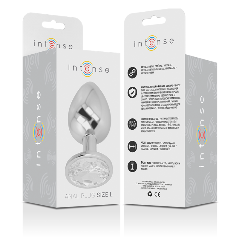 Plug Anal Metal Aluminio Talla L con Cristal Plateado - Intense