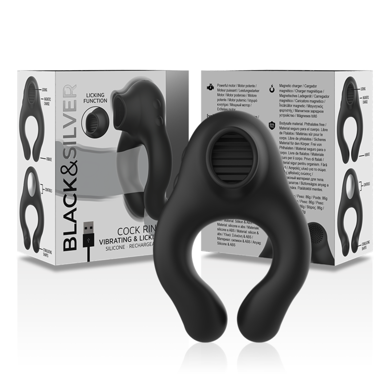 Anillo Vibrador de Silicona BLACK&SILVER - 3 Motores Recargable