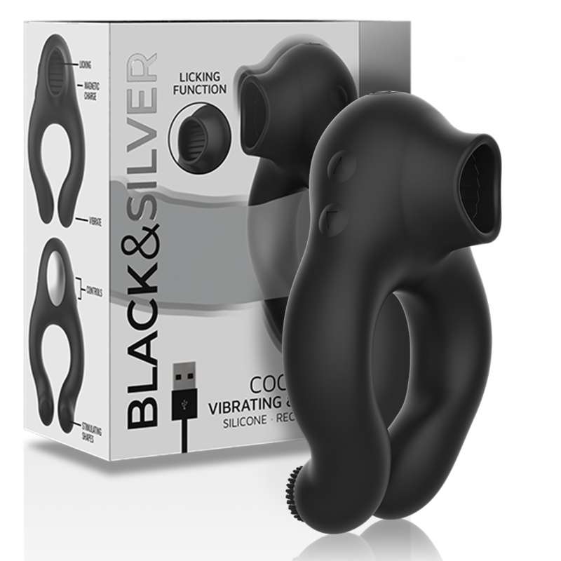 Anillo Vibrador de Silicona BLACK&SILVER - 3 Motores Recargable