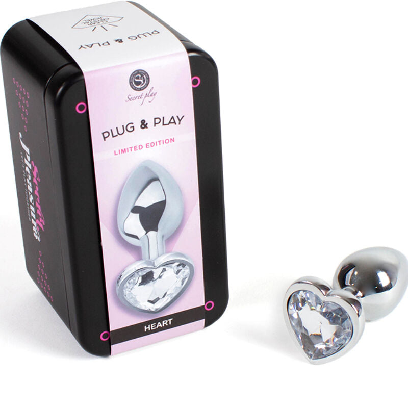 Secretplay Metal Butt Plug Corazón Cristal Transparente Pequeño 7 cm