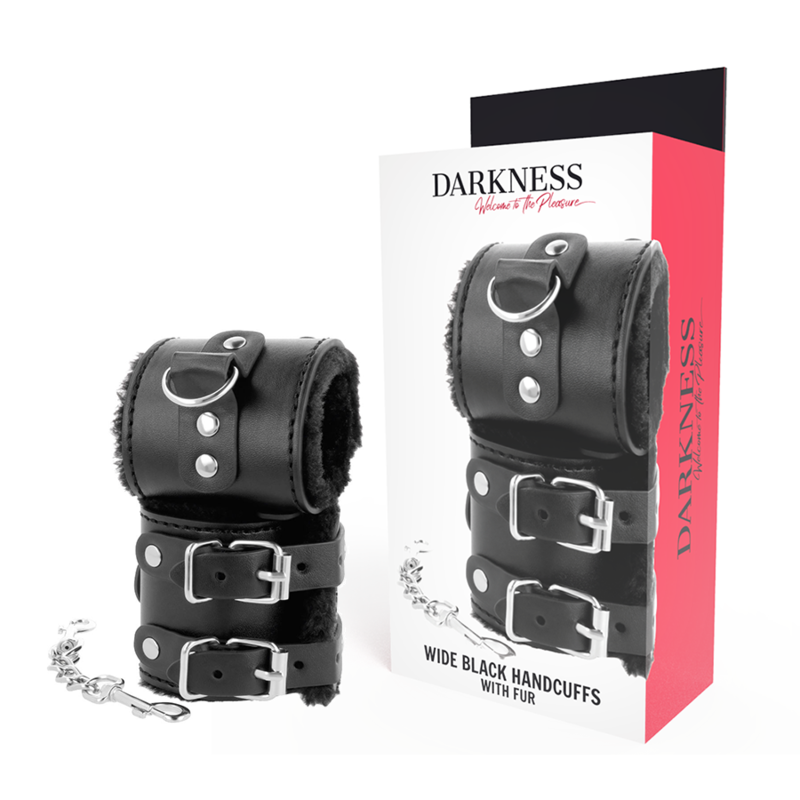 Darkness Black Adjustable Leather Handcuffs with Lining