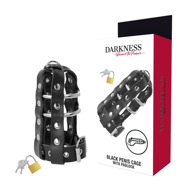 Darkness Leather Chastity Cage with Lock - Bondage