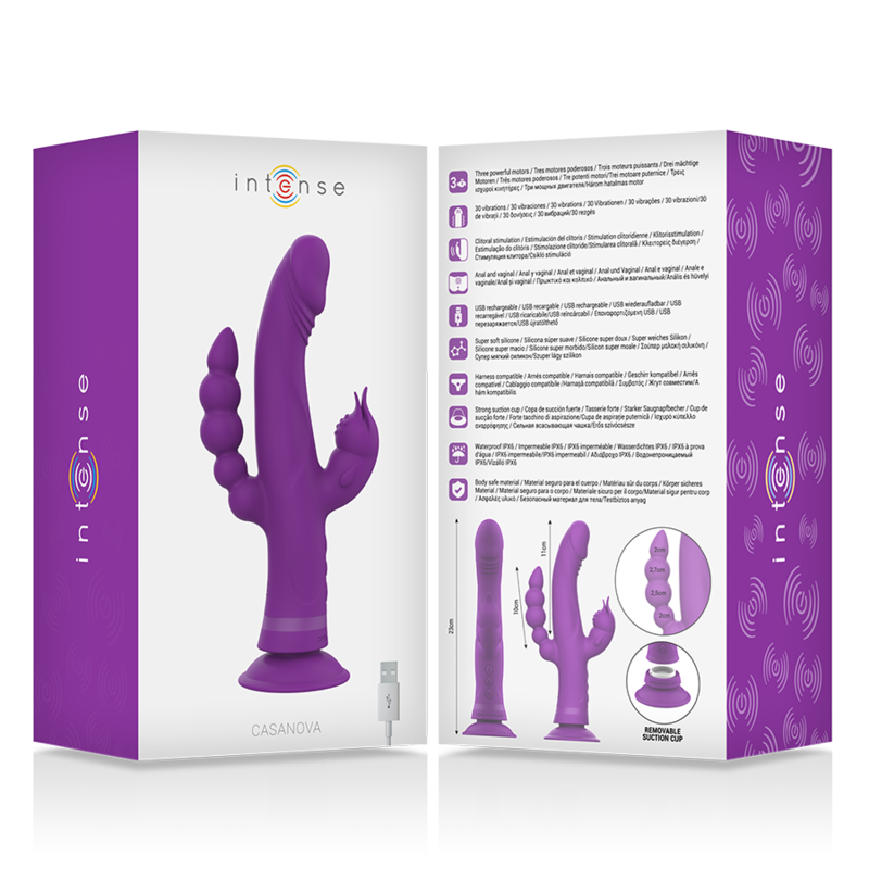 Intense Casanova Rabbit Vibrador de Silicona Triple Motor Púrpura