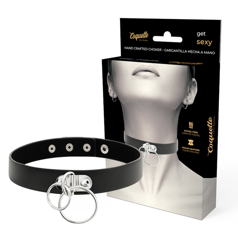Coquette Chic Desire Choker Cuero Vegano Doble Anillo