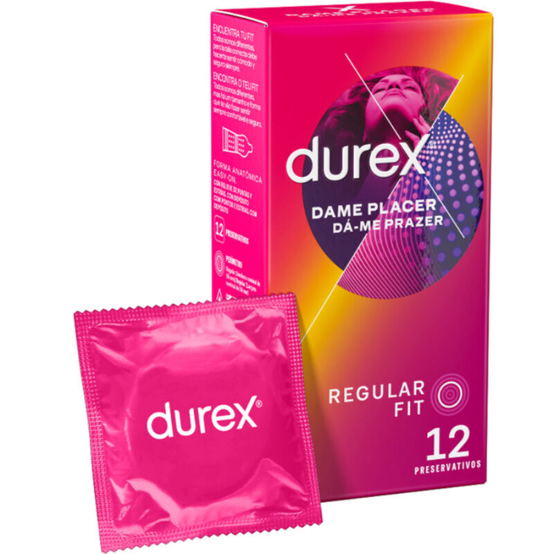 Durex Dame Placer - 12 Condones con Puntos y Estrías para Mayor Estimulación