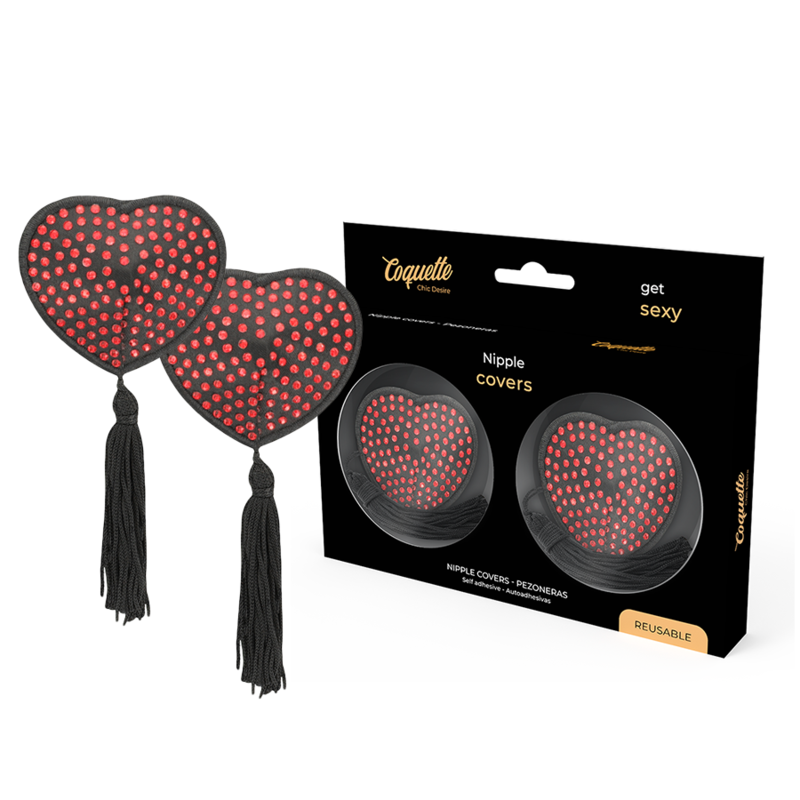 Coquette Chic Desire Cubre Pezones Corazón Negro y Rojo