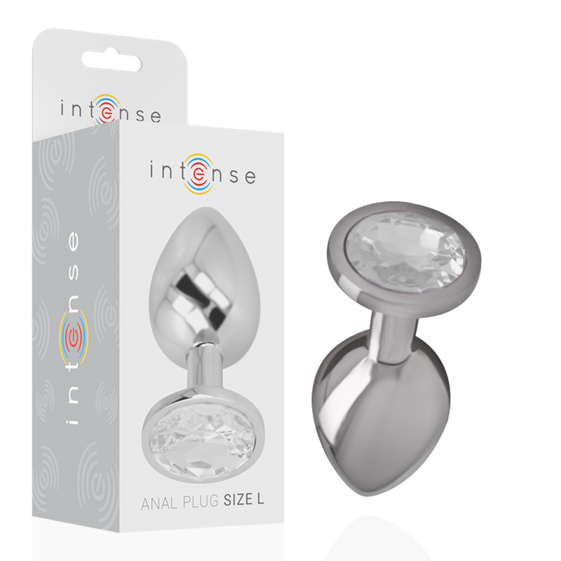 Plug Anal Metal Aluminio Talla L con Cristal Plateado - Intense