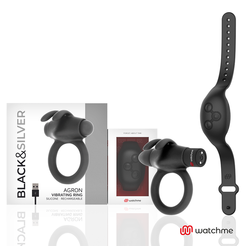 Black&Silver Agron Remote Control Cockring WatchMe