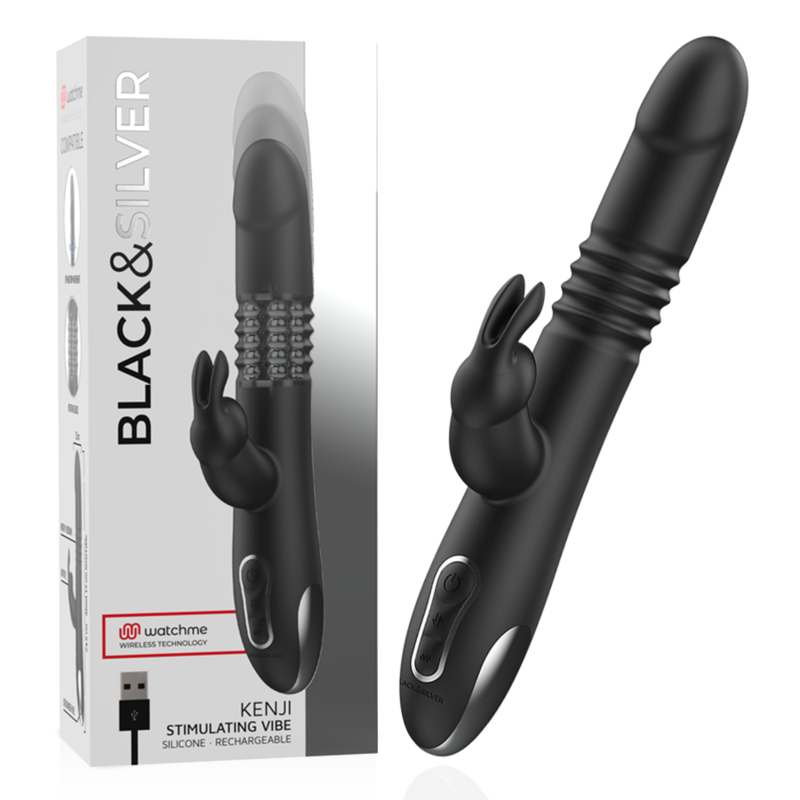 Black&Silver Kenji Up & Down Rabbit Vibrator con Control Remoto WatchMe