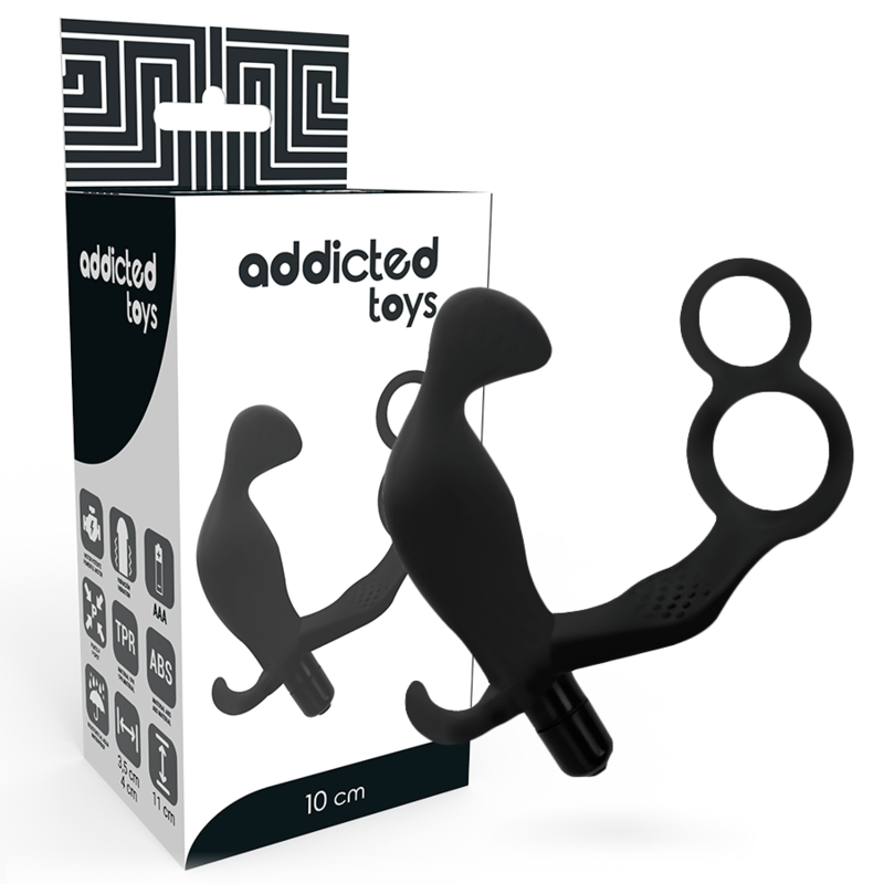 Plug Anal ADDICTED TOYS con Anillo Doble Pene y Testículos - Vibración