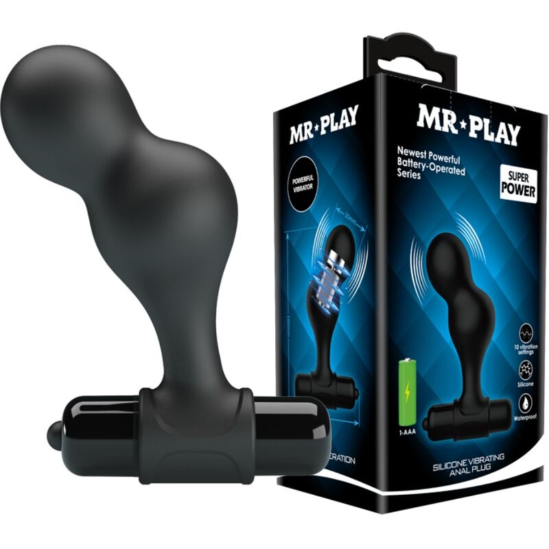 Mr Play Black Silicone Vibrator Anal Plug - 10 Modos de Vibración