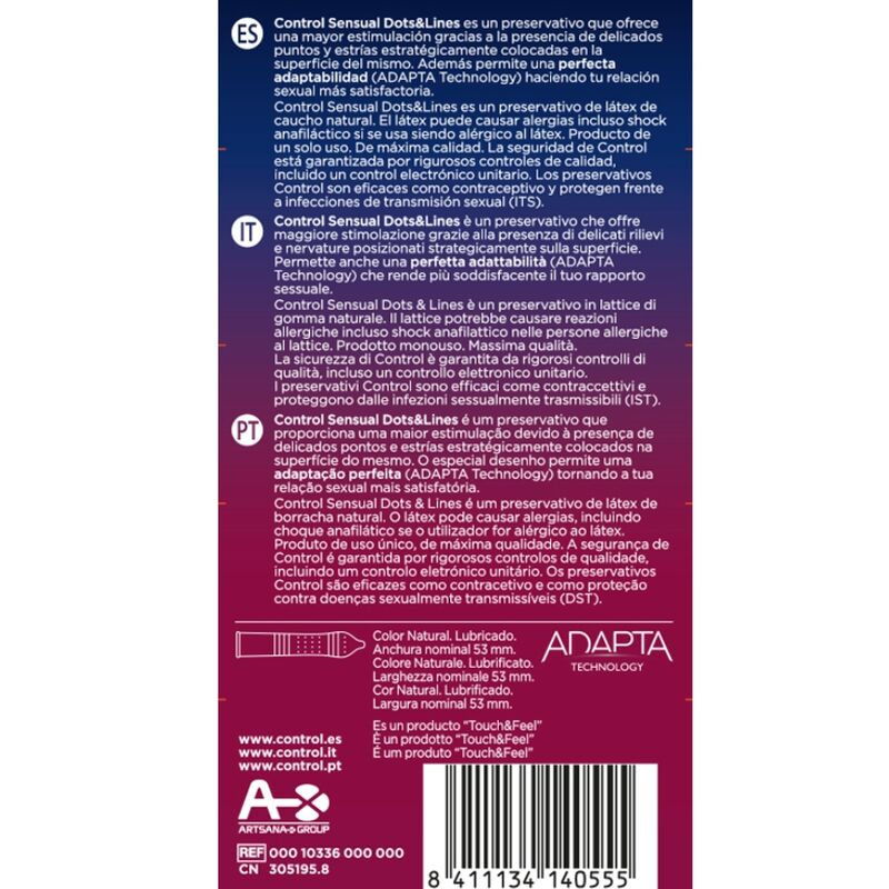Control Sensual Dots & Lines - 12 Preservativos de Látex Natural con Puntos y Estrías